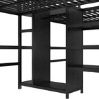 Lit superposé métallique Bellemave Twin avec double bureau, prises intégrées, armoire et étagères de rangement, cadre de lit superposé gain de place