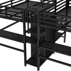 Lit superposé métallique Bellemave Twin avec double bureau, prises intégrées, armoire et étagères de rangement, cadre de lit superposé gain de place