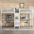 Lit superposé métallique Bellemave Twin avec double bureau, prises intégrées, armoire et étagères de rangement, cadre de lit superposé gain de place
