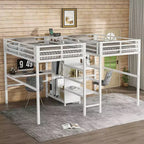 Lit superposé métallique Bellemave Twin avec double bureau, prises intégrées, armoire et étagères de rangement, cadre de lit superposé gain de place
