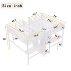 Lit superposé métallique Bellemave Twin avec double bureau, prises intégrées, armoire et étagères de rangement, cadre de lit superposé gain de place