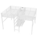 Lit superposé métallique Bellemave Twin avec double bureau, prises intégrées, armoire et étagères de rangement, cadre de lit superposé gain de place