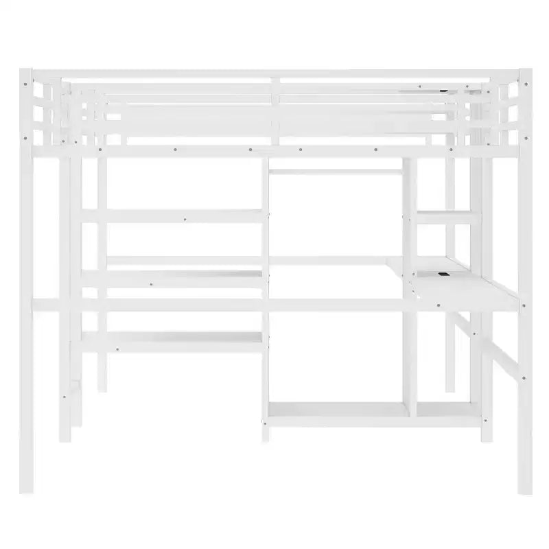 Lit superposé métallique Bellemave Twin avec double bureau, prises intégrées, armoire et étagères de rangement, cadre de lit superposé gain de place