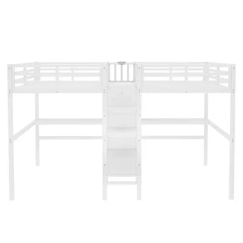 Lit superposé métallique Bellemave Twin avec double bureau, prises intégrées, armoire et étagères de rangement, cadre de lit superposé gain de place