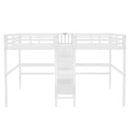 Lit superposé métallique Bellemave Twin avec double bureau, prises intégrées, armoire et étagères de rangement, cadre de lit superposé gain de place