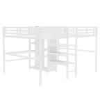 Lit superposé métallique Bellemave Twin avec double bureau, prises intégrées, armoire et étagères de rangement, cadre de lit superposé gain de place