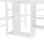 Lit superposé métallique Bellemave Twin avec double bureau, prises intégrées, armoire et étagères de rangement, cadre de lit superposé gain de place
