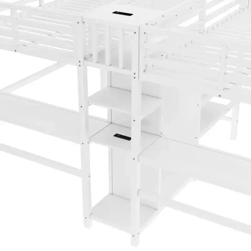 Lit superposé métallique Bellemave Twin avec double bureau, prises intégrées, armoire et étagères de rangement, cadre de lit superposé gain de place
