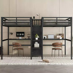 Lit superposé métallique Bellemave Twin avec double bureau, prises intégrées, armoire et étagères de rangement, cadre de lit superposé gain de place