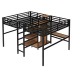 Lit superposé métallique Bellemave Twin avec double bureau, prises intégrées, armoire et étagères de rangement, cadre de lit superposé gain de place