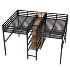 Lit superposé métallique Bellemave Twin avec double bureau, prises intégrées, armoire et étagères de rangement, cadre de lit superposé gain de place