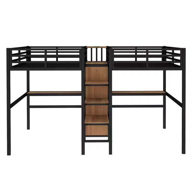 Lit superposé métallique Bellemave Twin avec double bureau, prises intégrées, armoire et étagères de rangement, cadre de lit superposé gain de place