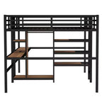 Lit superposé métallique Bellemave Twin avec double bureau, prises intégrées, armoire et étagères de rangement, cadre de lit superposé gain de place