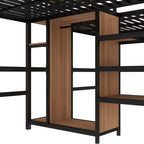 Lit superposé métallique Bellemave Twin avec double bureau, prises intégrées, armoire et étagères de rangement, cadre de lit superposé gain de place