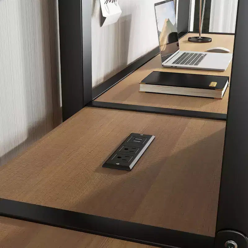Lit superposé métallique Bellemave Twin avec double bureau, prises intégrées, armoire et étagères de rangement, cadre de lit superposé gain de place