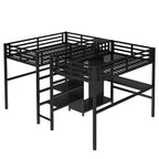 Lit superposé métallique Bellemave Twin avec double bureau, prises intégrées, armoire et étagères de rangement, cadre de lit superposé gain de place