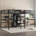 Bellemave Twin Metal Loft Bed with Double Desk, Built-in Outlets, Wardrobe and Storage Shelves, Space-Saving Loft Bed Frame