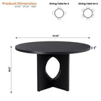 Table à manger ronde de 47" pour 4 à 6 personnes, meuble moderne et peu encombrant pour cuisine et salon avec base piédestal robuste