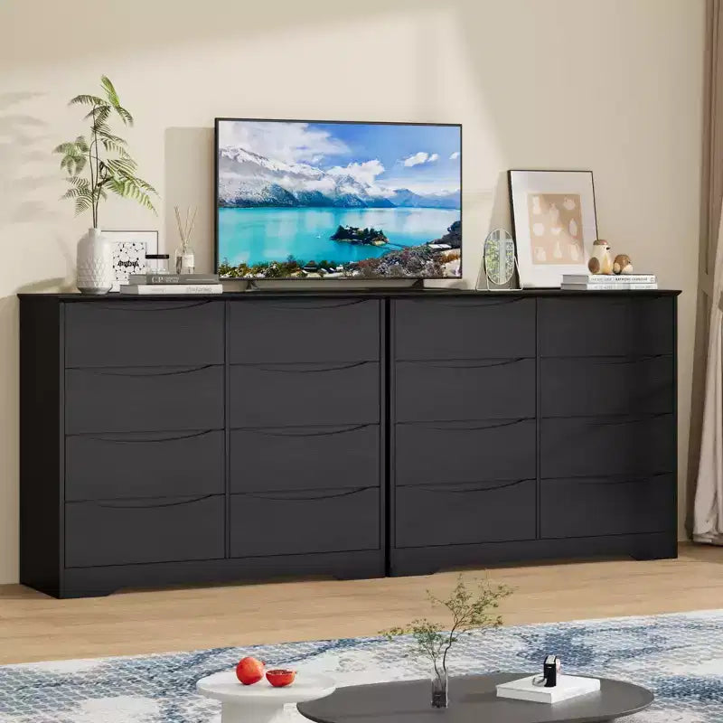 Commode en bois à 8 tiroirs – Grande commode moderne, rangement profond, plateau large pour chambre à coucher, salon, couloir, chambre d'enfant