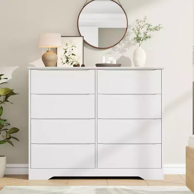Commode en bois à 8 tiroirs – Grande commode moderne, rangement profond, plateau large pour chambre à coucher, salon, couloir, chambre d'enfant