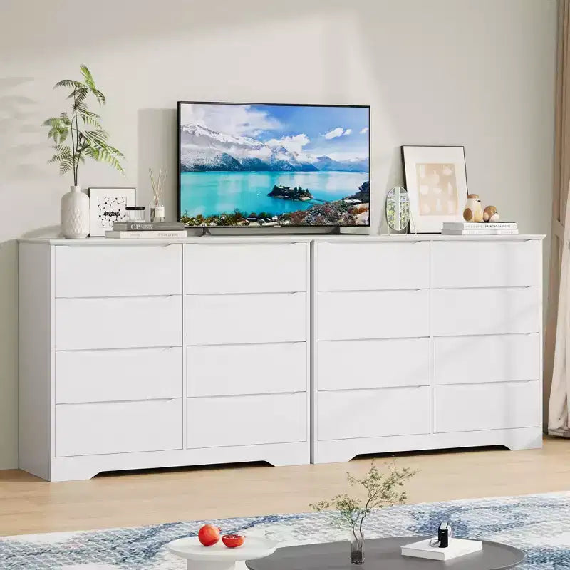 Commode en bois à 8 tiroirs – Grande commode moderne, rangement profond, plateau large pour chambre à coucher, salon, couloir, chambre d'enfant