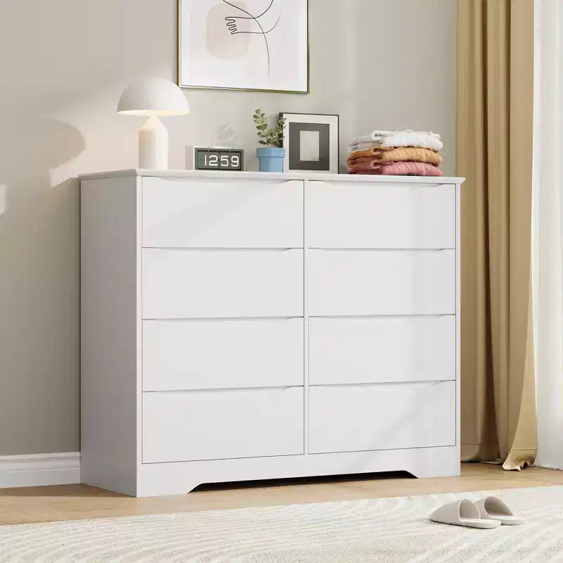 Wooden Dresser with 8 Drawers  Tall Modern Chest, Deep Storage, Wide Top for Bedroom, Living Room, Hallway, Kids Room