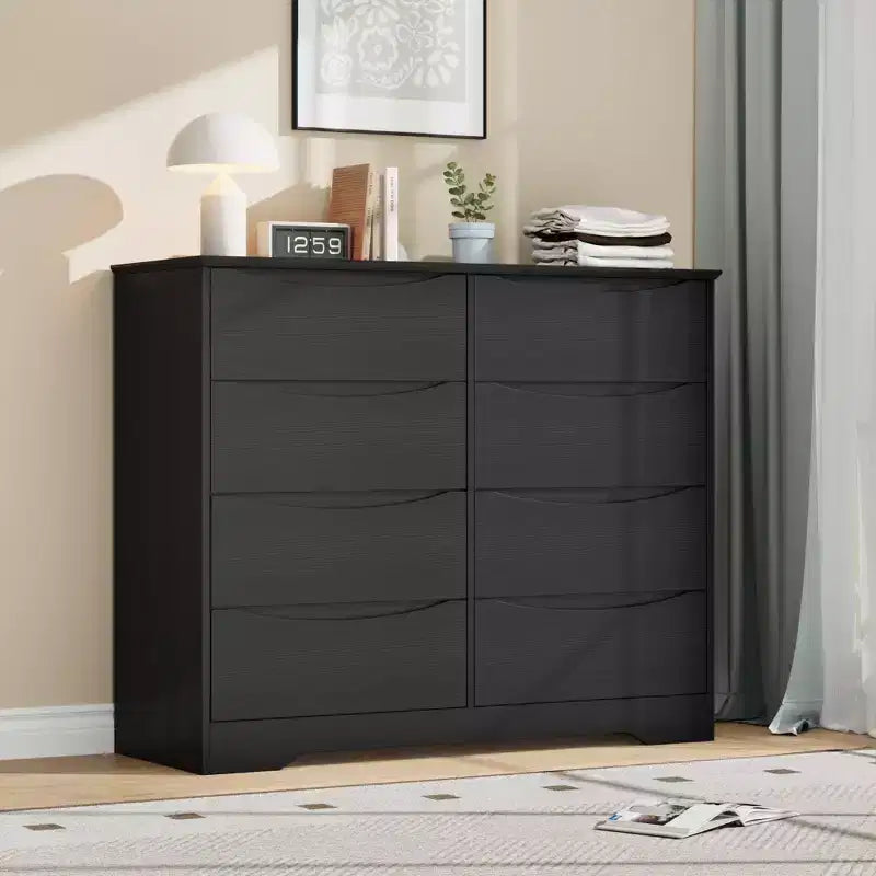 Commode en bois à 8 tiroirs – Grande commode moderne, rangement profond, plateau large pour chambre à coucher, salon, couloir, chambre d'enfant