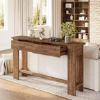 Console en bois massif Lantine de 63 pouces, table d'entrée de style rustique avec 2 tiroirs pour couloir, salon, hall d'entrée, derrière le canapé, table console étroite