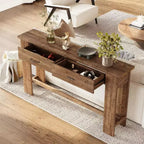 Console en bois massif Lantine de 63 pouces, table d'entrée de style rustique avec 2 tiroirs pour couloir, salon, hall d'entrée, derrière le canapé, table console étroite