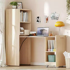 MooxvMoo Bureau Extensible avec Étagères de Rangement et Roulettes Mobiles, Table d'Ordinateur Pliable pour Petits Appartements et Bureaux à Domicile, Burlywood