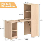MooxvMoo Bureau Extensible avec Étagères de Rangement et Roulettes Mobiles, Table d'Ordinateur Pliable pour Petits Appartements et Bureaux à Domicile, Burlywood