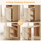 MooxvMoo Bureau Extensible avec Étagères de Rangement et Roulettes Mobiles, Table d'Ordinateur Pliable pour Petits Appartements et Bureaux à Domicile, Burlywood