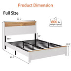 Lit plateforme grand lit/très grand lit avec tête de lit de rangement, cadre de lit plateforme en bois rustique avec station de recharge, blanc antique