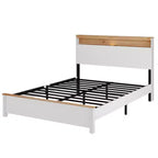Lit plateforme grand lit/très grand lit avec tête de lit de rangement, cadre de lit plateforme en bois rustique avec station de recharge, blanc antique