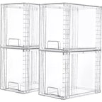 Vtopmart 4 Pack 9.7 Clear Plastic Stackable Storage Drawers,for Skincare, Bathroom Supplies,Ideal for Cabinet,Undersink,Vanity,Kitchen,Pantry
