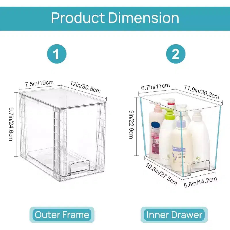 Vtopmart Lot de 4 tiroirs de rangement empilables en plastique transparent de 24,6 cm, pour soins de la peau, fournitures de salle de bain, idéal pour les armoires, sous l'évier, la coiffeuse, la cuisine, le garde-manger
