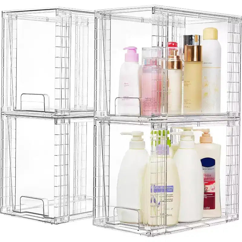 Vtopmart Lot de 4 tiroirs de rangement empilables en plastique transparent de 24,6 cm, pour soins de la peau, fournitures de salle de bain, idéal pour les armoires, sous l'évier, la coiffeuse, la cuisine, le garde-manger