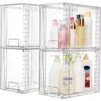 Vtopmart Lot de 4 tiroirs de rangement empilables en plastique transparent de 24,6 cm, pour soins de la peau, fournitures de salle de bain, idéal pour les armoires, sous l'évier, la coiffeuse, la cuisine, le garde-manger
