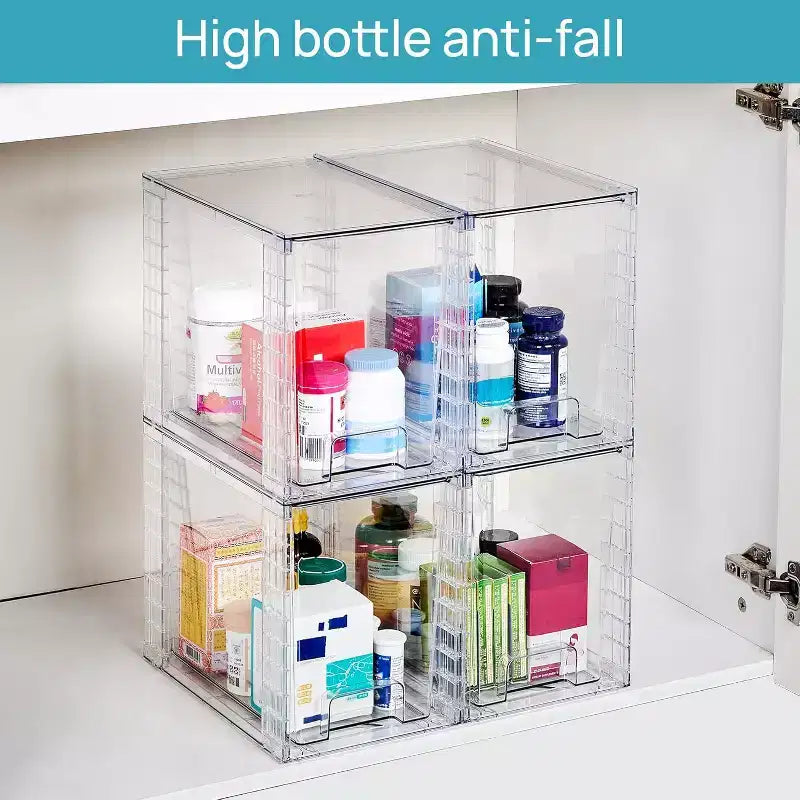 Vtopmart Lot de 4 tiroirs de rangement empilables en plastique transparent de 24,6 cm, pour soins de la peau, fournitures de salle de bain, idéal pour les armoires, sous l'évier, la coiffeuse, la cuisine, le garde-manger