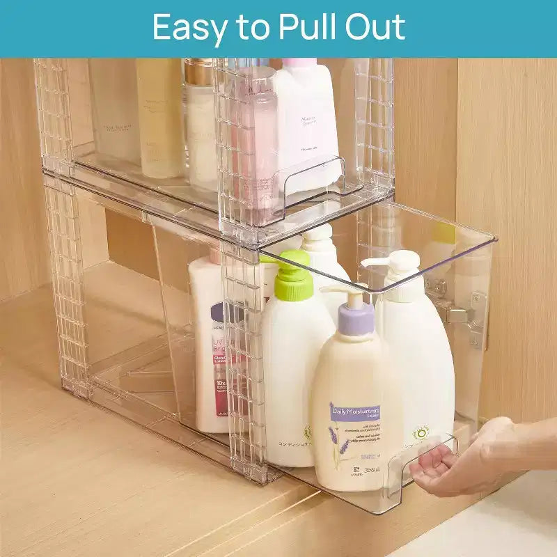 Vtopmart Lot de 4 tiroirs de rangement empilables en plastique transparent de 24,6 cm, pour soins de la peau, fournitures de salle de bain, idéal pour les armoires, sous l'évier, la coiffeuse, la cuisine, le garde-manger