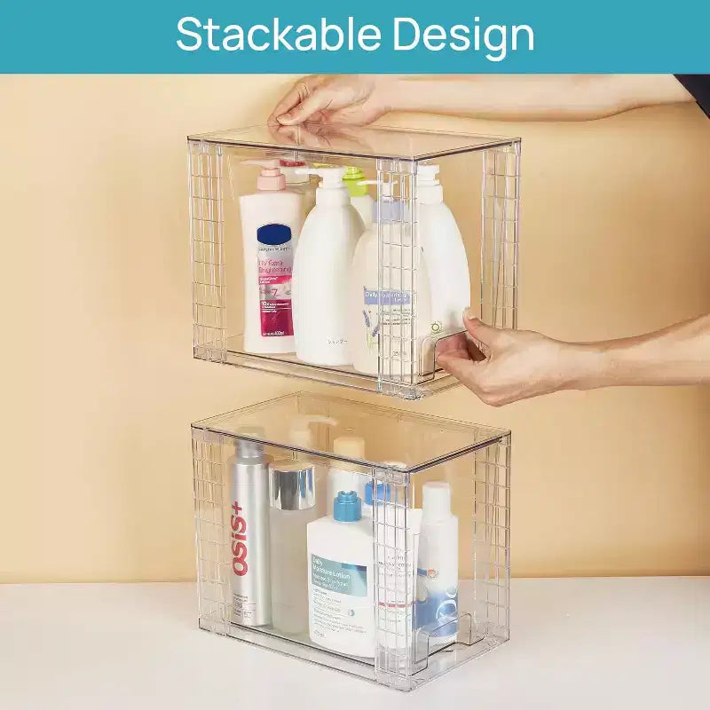 Vtopmart Lot de 4 tiroirs de rangement empilables en plastique transparent de 24,6 cm, pour soins de la peau, fournitures de salle de bain, idéal pour les armoires, sous l'évier, la coiffeuse, la cuisine, le garde-manger