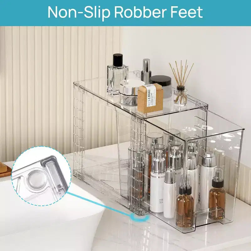 Vtopmart Lot de 4 tiroirs de rangement empilables en plastique transparent de 24,6 cm, pour soins de la peau, fournitures de salle de bain, idéal pour les armoires, sous l'évier, la coiffeuse, la cuisine, le garde-manger