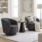 Ensemble de 3 pièces d'assise moderne avec 2 fauteuils pivotants ronds et une table d'appoint ronde à piédestal noire pour salon ou coin lecture - Panipeachy
