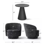 Ensemble de 3 pièces d'assise moderne avec 2 fauteuils pivotants ronds et une table d'appoint ronde à piédestal noire pour salon ou coin lecture - Panipeachy