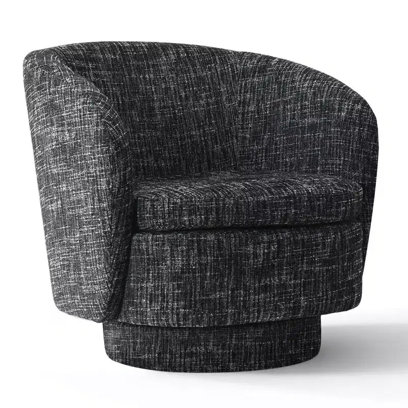 Ensemble de 3 pièces d'assise moderne avec 2 fauteuils pivotants ronds et une table d'appoint ronde à piédestal noire pour salon ou coin lecture - Panipeachy