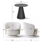 Ensemble de 3 pièces d'assise moderne avec 2 fauteuils pivotants ronds et une table d'appoint ronde à piédestal noire pour salon ou coin lecture - Panipeachy