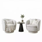 Ensemble de 3 pièces d'assise moderne avec 2 fauteuils pivotants ronds et une table d'appoint ronde à piédestal noire pour salon ou coin lecture - Panipeachy