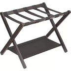 Porte-bagages pliant à 2 niveaux, support de valise en bambou avec sangles en nylon, support peu encombrant pour chambre d'amis supportant jusqu'à 50 kg