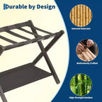 Porte-bagages pliant à 2 niveaux, support de valise en bambou avec sangles en nylon, support peu encombrant pour chambre d'amis supportant jusqu'à 50 kg