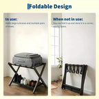 Porte-bagages pliant à 2 niveaux, support de valise en bambou avec sangles en nylon, support peu encombrant pour chambre d'amis supportant jusqu'à 50 kg